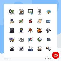 paquete de 25 modernos signos y símbolos de colores planos de línea rellena para medios de impresión web, como el entorno del día de la naturaleza del árbol, cargar elementos de diseño de vectores editables