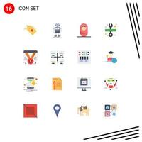 Pack of 16 Modern Flat Colors Signs and Symbols for Web Print Media such as badge wrench robotic tool girl Editable Pack of Creative Vector Design Elements