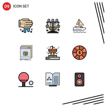 9 paquete de color plano de línea de relleno de interfaz de usuario de signos y símbolos modernos de software de aplicación de barco de archivo de edificios elementos de diseño de vector editables