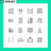 16 Thematic Vector Outlines and Editable Symbols of battery online indian laptop book Editable Vector Design Elements