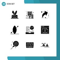 Group of 9 Modern Solid Glyphs Set for bug summer route boat right Editable Vector Design Elements