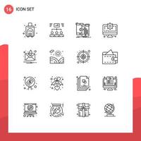 Modern Set of 16 Outlines Pictograph of gear coding assignment computer management Editable Vector Design Elements