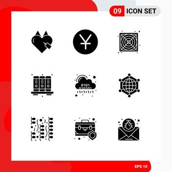 grupo de 9 glifos sólidos modernos establecidos para elementos de diseño de vectores editables de negocios de portátiles de hardware binario de código