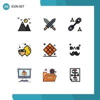 Mobile Interface Filledline Flat Color Set of 9 Pictograms of play chess office athletics summer Editable Vector Design Elements