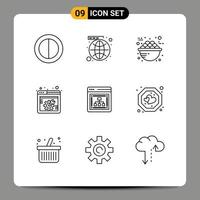 Set of 9 Modern UI Icons Symbols Signs for seo webpage food web setting spanner Editable Vector Design Elements