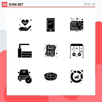 9 Universal Solid Glyphs Set for Web and Mobile Applications card springboard iphone pool setting Editable Vector Design Elements