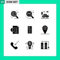 Modern Set of 9 Solid Glyphs and symbols such as pointer navigation parking file document Editable Vector Design Elements