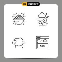 Pack of 4 Modern Filledline Flat Colors Signs and Symbols for Web Print Media such as bowl lamb breakfast cloud wool Editable Vector Design Elements