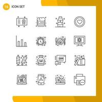 Modern Set of 16 Outlines Pictograph of user like food interface food Editable Vector Design Elements