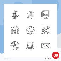 Pictogram Set of 9 Simple Outlines of gear back to school communications building school Editable Vector Design Elements