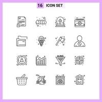 Outline Pack of 16 Universal Symbols of data festival graveyard cross event calendar Editable Vector Design Elements