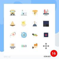 16 Flat Color concept for Websites Mobile and Apps dessert bowl fast food pincil education Editable Pack of Creative Vector Design Elements