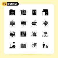 User Interface Pack of 16 Basic Solid Glyphs of dessert office material bag office desk desk drawer Editable Vector Design Elements