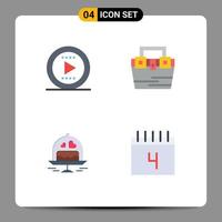 conjunto de 4 iconos planos vectoriales en la cuadrícula para el material de la bolsa de placa de tono amor elementos de diseño vectorial editables vector