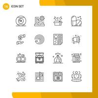 Set of 16 Vector Outlines on Grid for medical healthcare develop product launch Editable Vector Design Elements