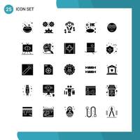 25 signos de glifos sólidos universales símbolos de tecnología de gestión de emoji elementos de diseño vectorial editables en dólares comerciales vector