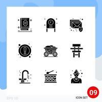 Modern Set of 9 Solid Glyphs Pictograph of cart user party ui attention Editable Vector Design Elements