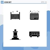 Mobile Interface Solid Glyph Set of 4 Pictograms of bed chess sleep date bus Editable Vector Design Elements