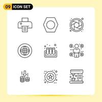 Modern Set of 9 Outlines and symbols such as business test shutter blood help Editable Vector Design Elements