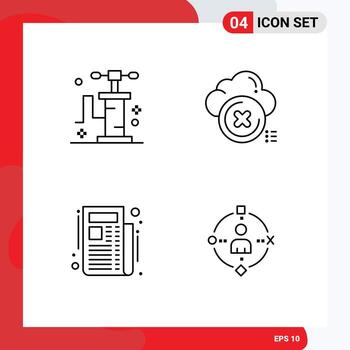 4 User Interface Line Pack of modern Signs and Symbols of pump newspaper cloud cancel ambient Editable Vector Design Elements