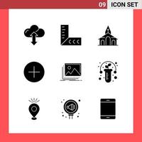 9 Icon Pack Solid Style Glyph Symbols on White Background Simple Signs for general designing vector