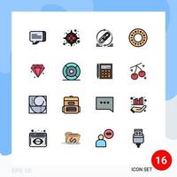 Universal Icon Symbols Group of 16 Modern Flat Color Filled Lines of basic diamond hyperlink food bakery Editable Creative Vector Design Elements