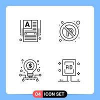 4 Line Black Icon Pack Outline Symbols for Mobile Apps isolated on white background 4 Icons Set vector