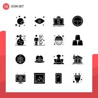 paquete de 16 iconos de glifos universales para medios impresos sobre fondo blanco vector