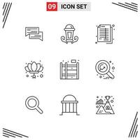 9 Universal Outlines Set for Web and Mobile Applications chinese bookkeeping night banking accounts Editable Vector Design Elements