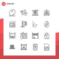 Pack of 16 Universal Outline Icons for Print Media on White Background vector