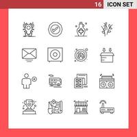 16 User Interface Outline Pack of modern Signs and Symbols of nature catkin tick buds water pot Editable Vector Design Elements