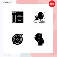 4 User Interface Solid Glyph Pack of modern Signs and Symbols of web heart balloon party pregnancy Editable Vector Design Elements