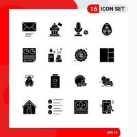 Set of 16 Modern UI Icons Symbols Signs for data holidays microphone holiday easter egg Editable Vector Design Elements