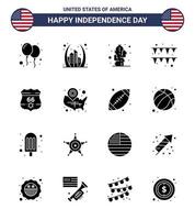 feliz día de la independencia 16 paquete de iconos de glifos sólidos para web y papel de escudo de impresión usa garland desert editable usa day elementos de diseño vectorial vector