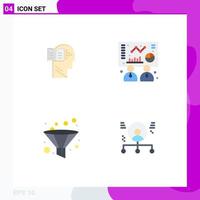 4 User Interface Flat Icon Pack of modern Signs and Symbols of knowledge funnel mind graph employee Editable Vector Design Elements