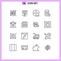 Universal Icon Symbols Group of 16 Modern Outlines of american add clapper storage server Editable Vector Design Elements