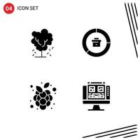 4 Universal Solid Glyphs Set for Web and Mobile Applications tree report nature business grapes Editable Vector Design Elements