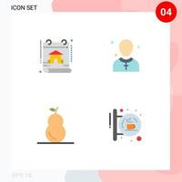 Set of 4 Modern UI Icons Symbols Signs for calendar food real estate male pear Editable Vector Design Elements