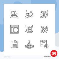 Modern Set of 9 Outlines Pictograph of state website part webpage browser Editable Vector Design Elements