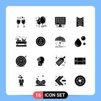 16 Solid Black Icon Pack Glyph Symbols for Mobile Apps isolated on white background 16 Icons Set vector