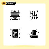 Set of 4 Modern UI Icons Symbols Signs for cake player bamboo audio camping Editable Vector Design Elements