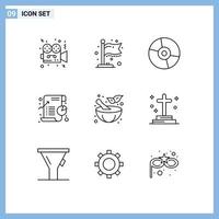 Pictogram Set of 9 Simple Outlines of statistic graph devices chart technology Editable Vector Design Elements