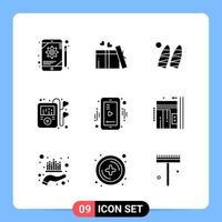 9 Solid Black Icon Pack Glyph Symbols for Mobile Apps isolated on white background 9 Icons Set vector