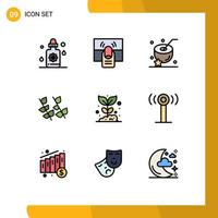 Pictogram Set of 9 Simple Filledline Flat Colors of farming spring coconut nature ecology Editable Vector Design Elements