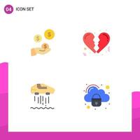 Modern Set of 4 Flat Icons Pictograph of fintech industry car industry love security Editable Vector Design Elements