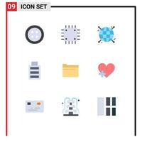 Pictogram Set of 9 Simple Flat Colors of data folder connected simple battery Editable Vector Design Elements