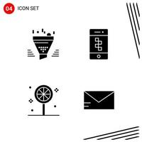 Collection of 4 Vector Icons in solid style Pixle Perfect Glyph Symbols for Web and Mobile Solid Icon Signs on White Background 4 Icons