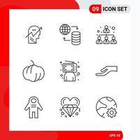 Creative Set of 9 Universal Outline Icons isolated on White Background vector