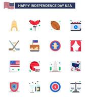 Editable Vector Line Pack of USA Day 16 Simple Flats of american ice sport sports hokey date Editable USA Day Vector Design Elements