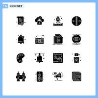 Group of 16 Solid Glyphs Signs and Symbols for notification voodoo rocket puncture doll Editable Vector Design Elements